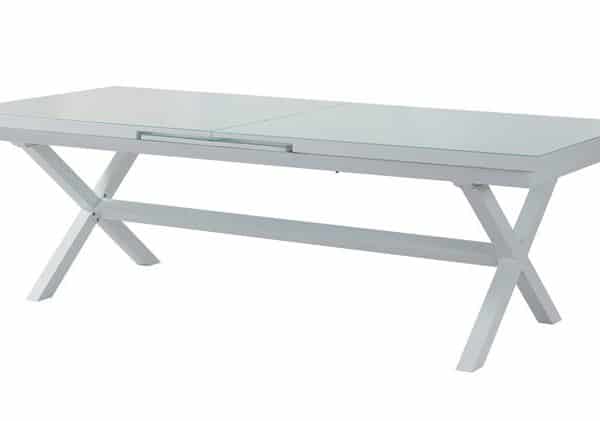 שולחן אלומיניום רגלי X לבן שנפתח ס”מ 240/300/100 100 אחוז אלומיניום