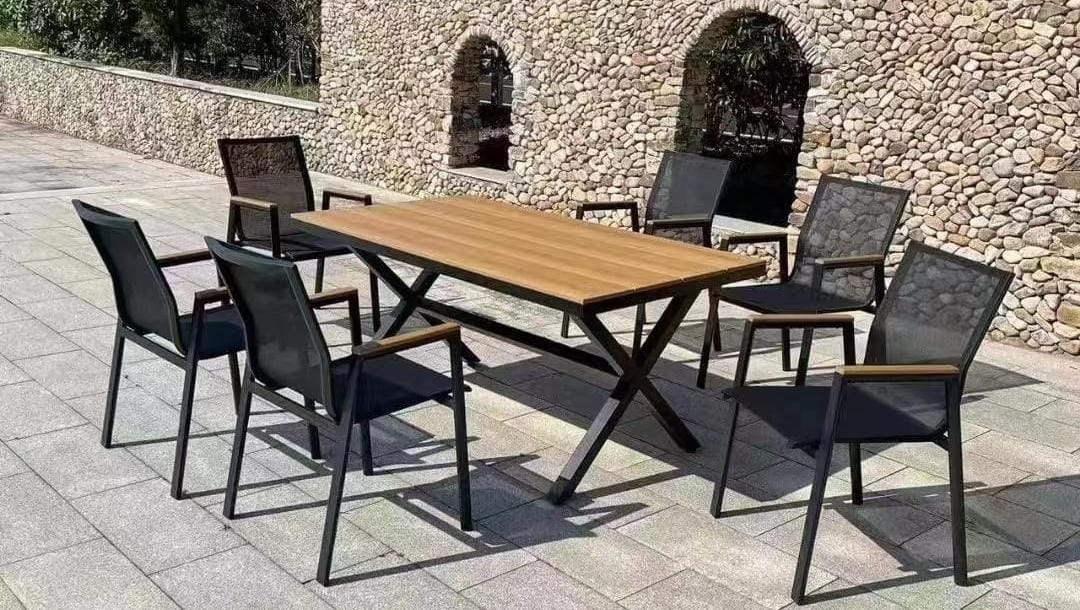 שולחן אלומניום כולל 6 כיסאות דגם אוראל