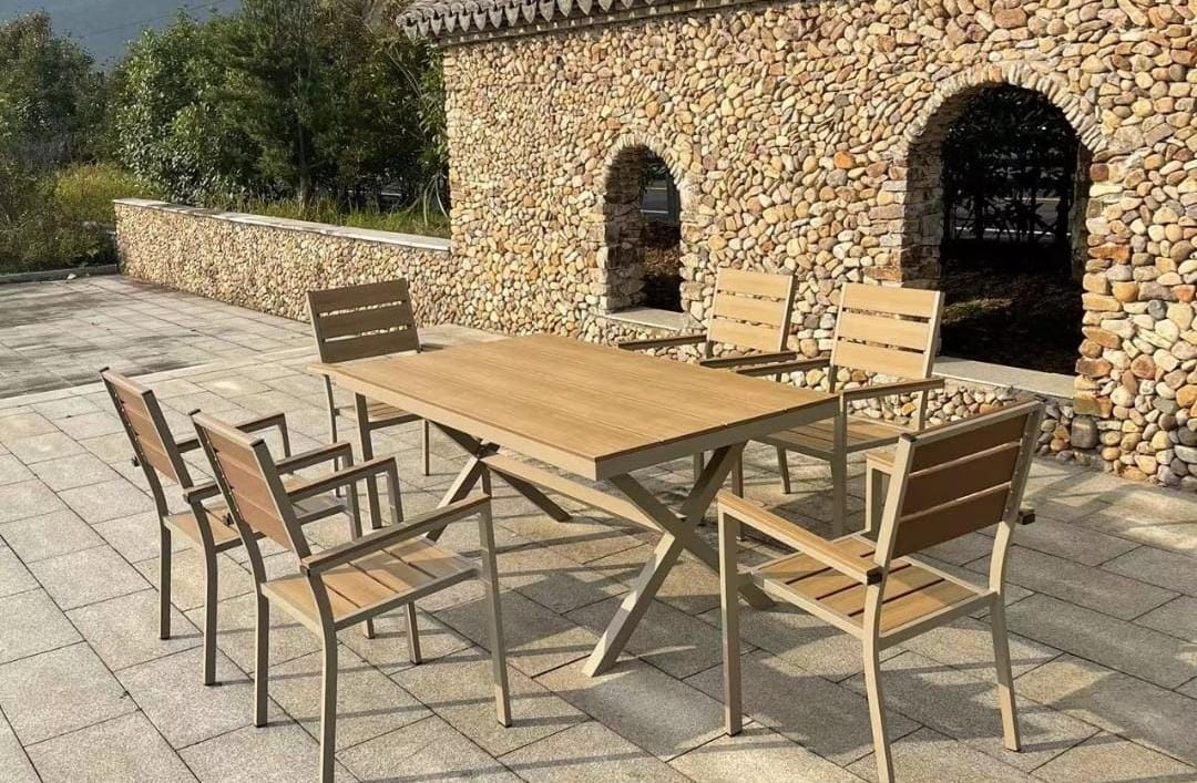 שולחן אלומניום כולל 6 כיסאות דגם אוראל