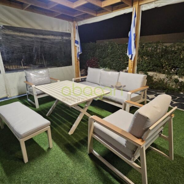 פינת ישיבה אלומיניום תלת מושבית+ספסל דגם “ליאון”