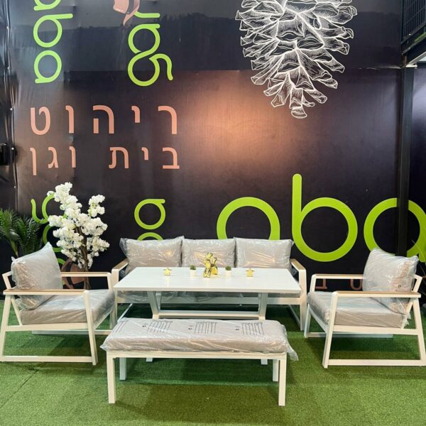 פינת ישיבה אלומיניום תלת מושבית+ספסל דגם “ליאון”