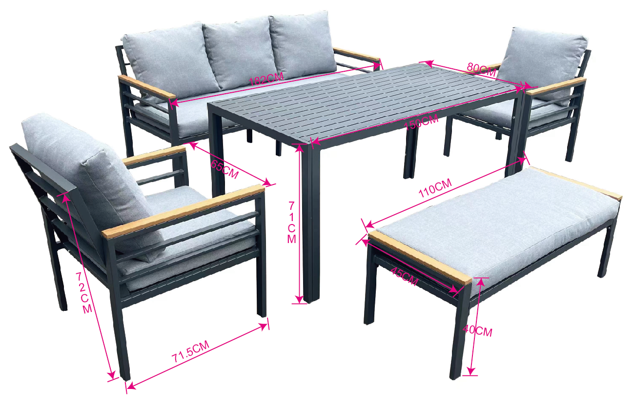 מערכת ישיבה אלומיניום תלת מושבית+ספסל דגם טנריף
