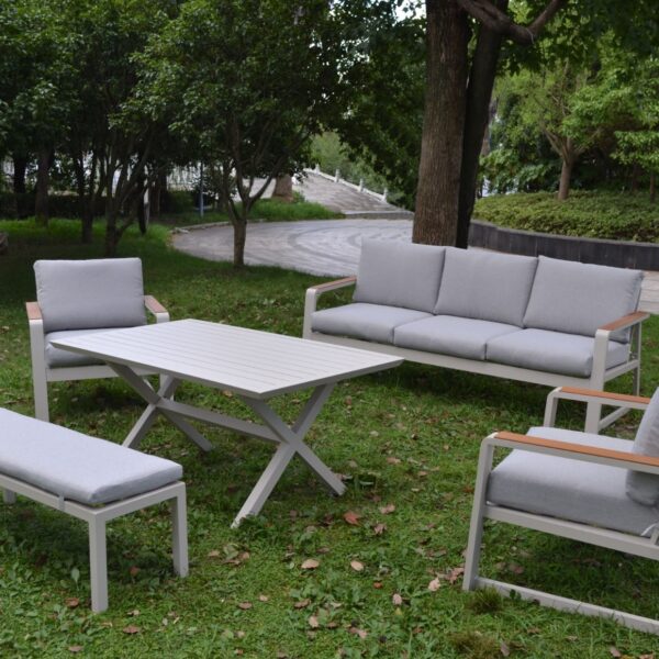 פינת ישיבה אלומיניום תלת מושבית+ספסל דגם “ליאון”