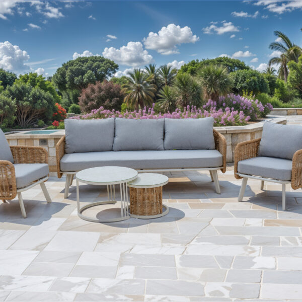 מערכת ישיבה תלת מושבית אלומיניום בשילוב ראטן דגם מלודי