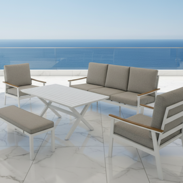 פינת ישיבה תלת מושבית מאלומיניום דגם “ספורה”