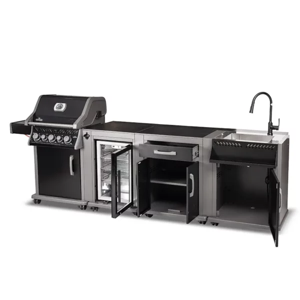 ROGUE MODULAR KITCHEN – NAPOLEON | גריל גז רוג 425 עם כירה – NAPOLEON Rouge + יחידת מקרר + יחידות כיור + יחידת אחסון